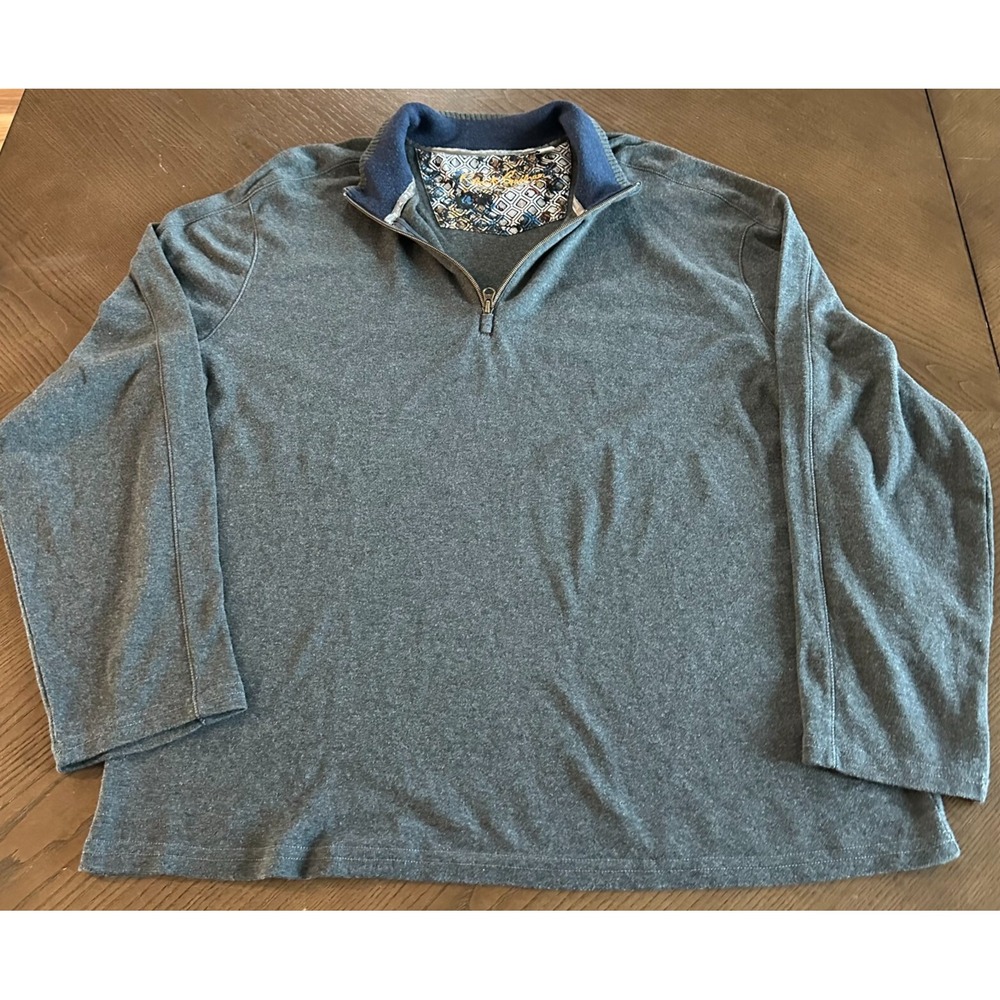 Robert Graham Mens Gray Classic‎ Fit 1/4 Zip Long Sleeve Pullover Shirt Size 2XL